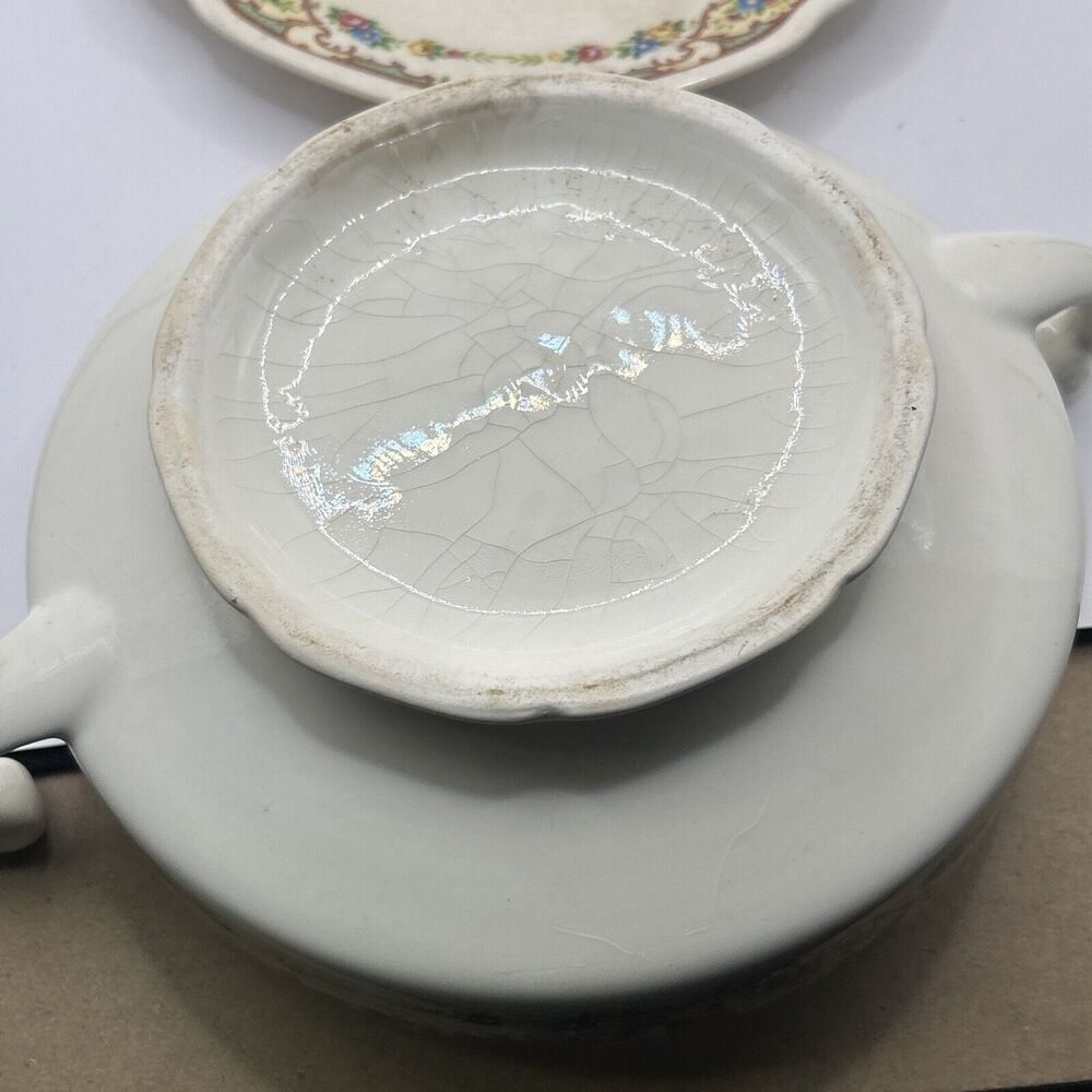 Antique 1930’s Mt Clemens MILDRED Casserole Covered Vegetable Dish And Plate - Picture 9 of 16